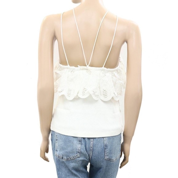 Anthropologie Ruffled Halter Tie Back Tank in White Lace Anglaise Adjustable Sm - Picture 3 of 11
